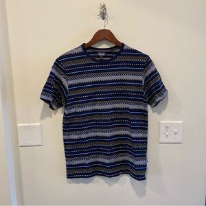 Patagonia Men's Navy Blue Striped Organic Cotton Short Sleeve Tee shirt medium